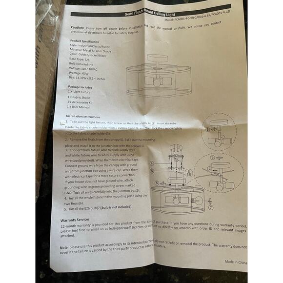 Semi Flush Mount Ceiling Light White Gold - Picture 7 of 9